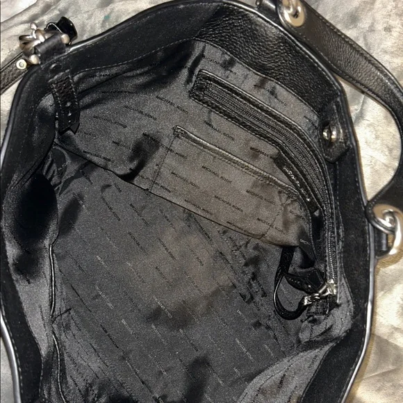 Like New Black Pebbled Leather Michael Kors Hand/Shoulder Bag With Metal Details - Picture 11 of 15